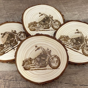 Motorcycle / Biker Wood Coaster Set - Harley Gifts for Valentines Day, Birthday, Wedding, Anniversary, Rustic Decorations, Drink Coasters