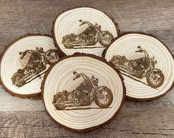 Motorcycle / Biker Wood Coaster Set - Harley Gifts for Valentines Day, Birthday, Wedding, Anniversary, Rustic Decorations, Drink Coasters