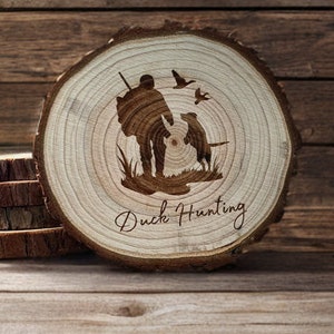 Duck Hunting Wood Coaster Set - Gifts for Valentine, Birthday, Wedding, Anniversary, Woodland Decor, Rustic Cabin Decorations, Drink Coaster