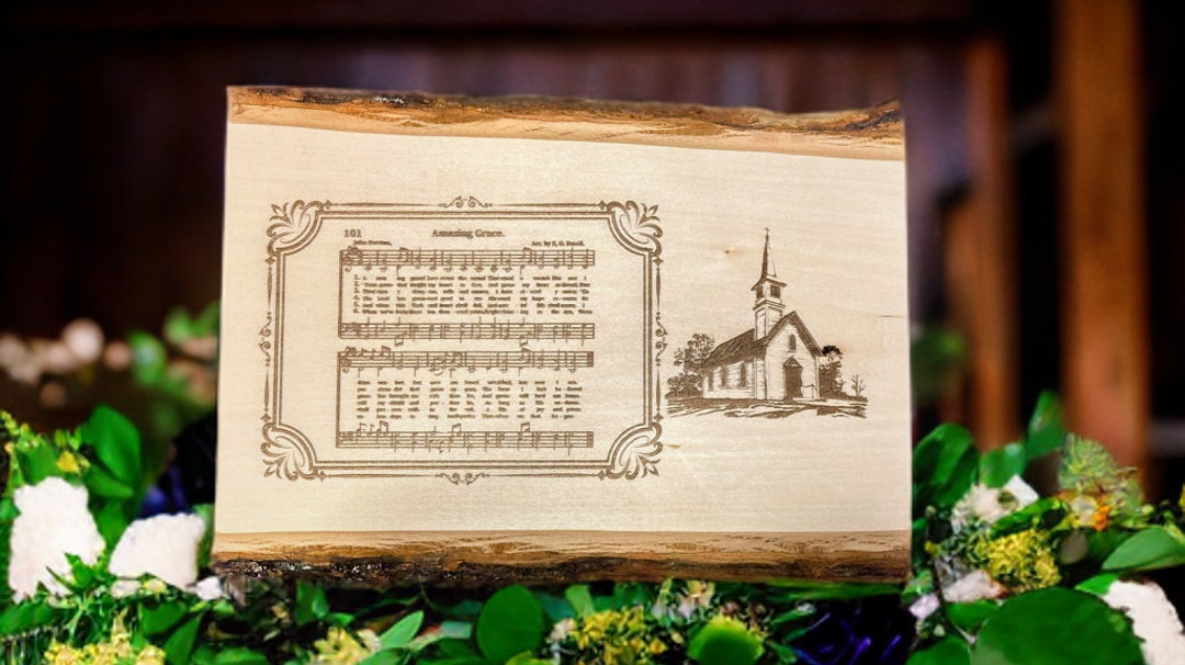 Amazing Grace With Country Church Engraved Live Edge Wooden Sign ...