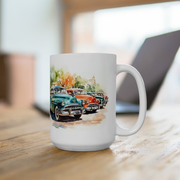 Antique Cars Mug - Classic 1950s 1960s, Garage Decor, Vintage Cars, Car Enthusiast Mug Gift, Car Lover Birthday Gift, Classic Car Mug