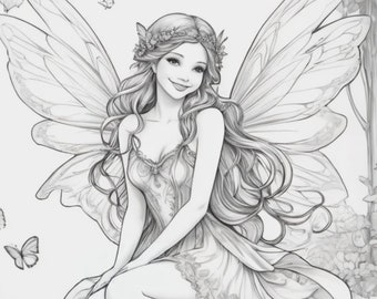 FAIRY | 28 Fairy Coloring Book pages, Printable Coloring Page, Adults Kids Coloring Pages, Anime Coloring JPG Instant download