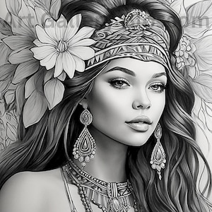 Boho Boho Women Coloring Page Beauty Women Instant Download Printable
