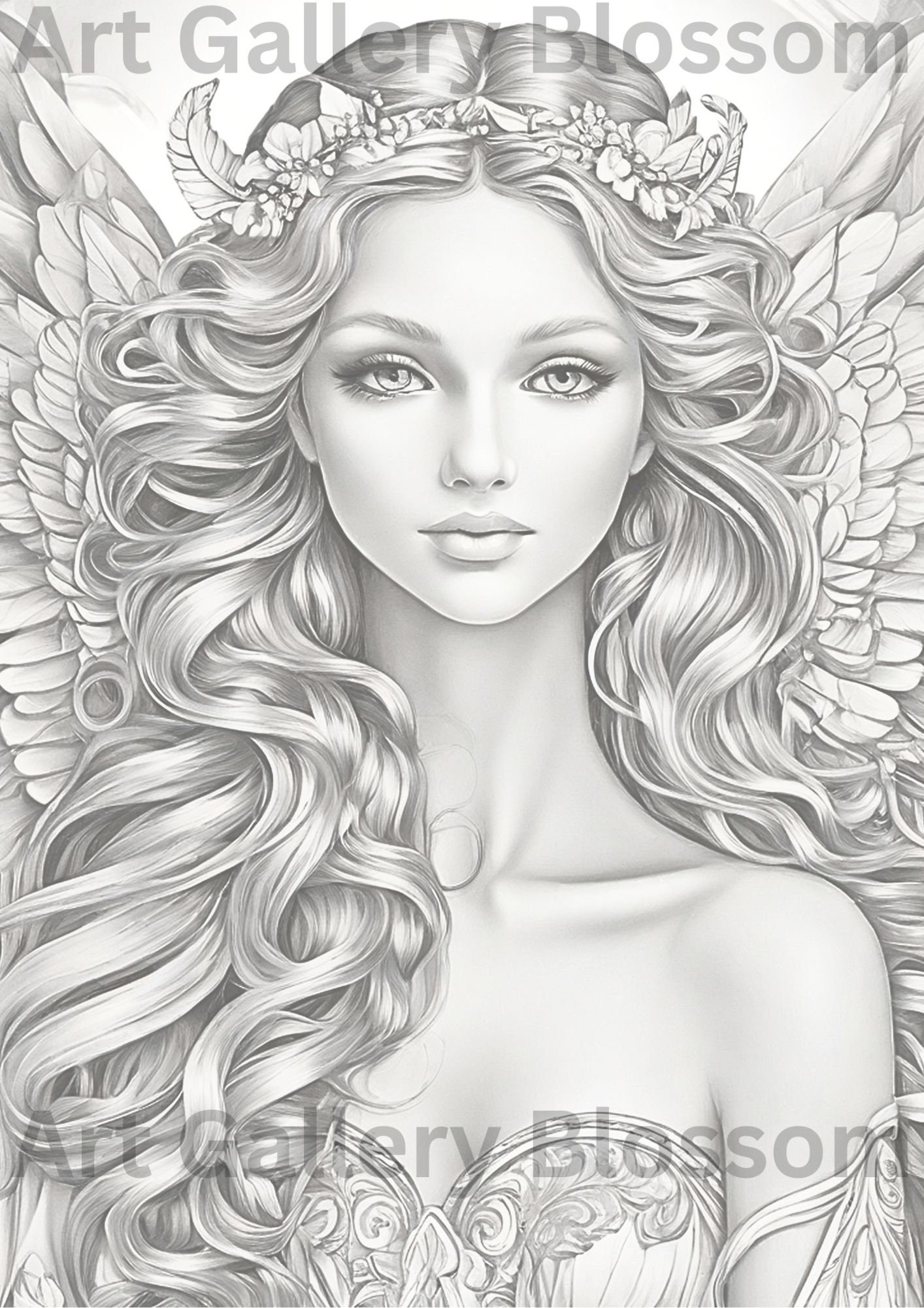 ANGEL Beautiful Angel Coloring Book Page, Adults & Kids Instant