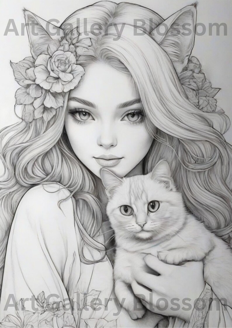 Cat Eyes Women Coloring Page Printable Adult Colouring Pages Book