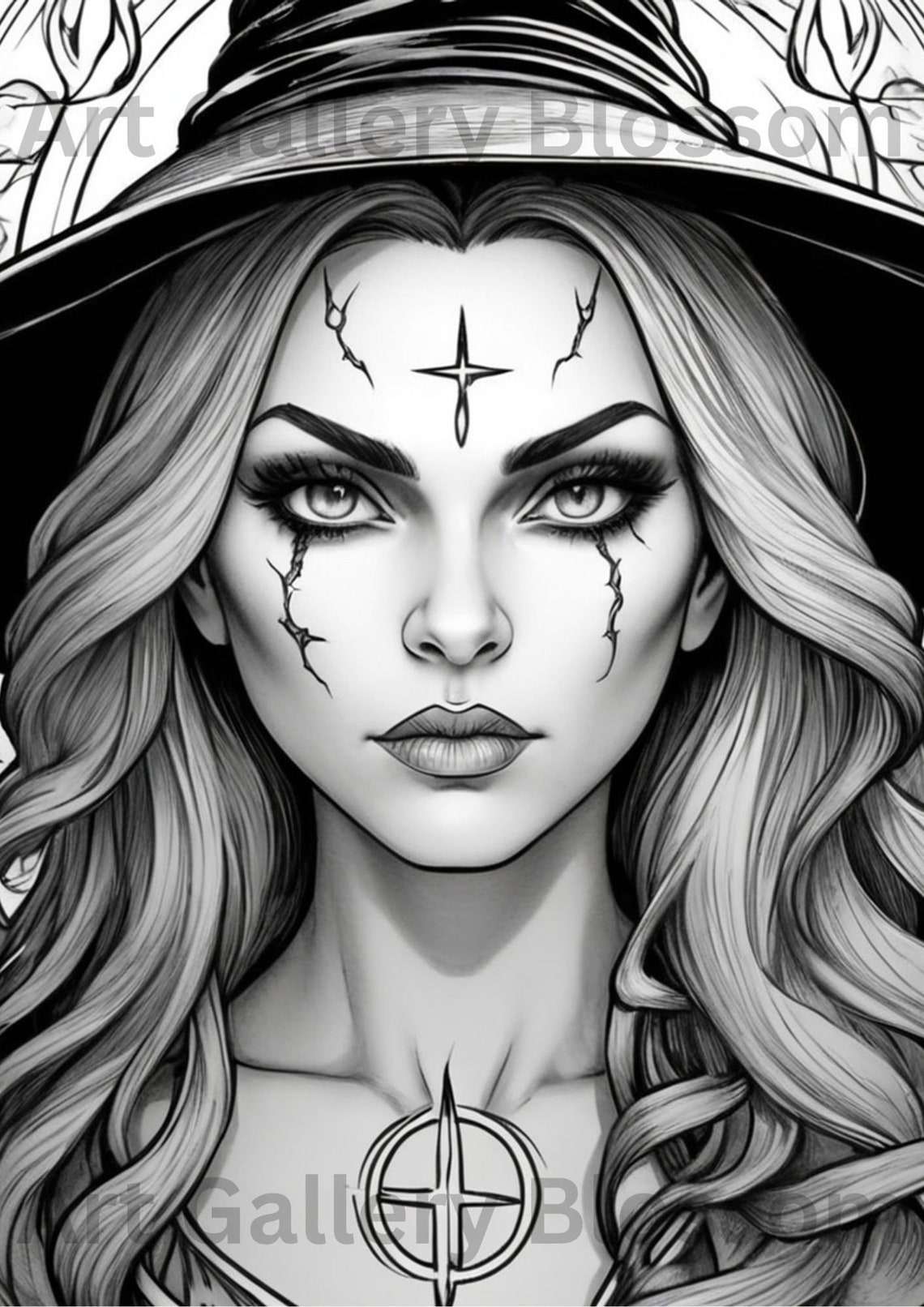 Witch Witch Coloring Page Printable PDF JPG Magical Witch Fantasy