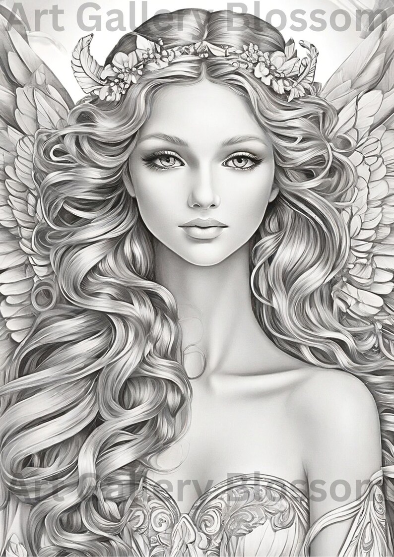 ANGEL Beautiful Angel Coloring Book Page, Adults & Kids Instant ...