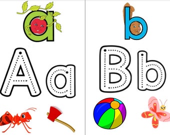 Alphabet and Number Tracing for Beginners - Printable PDF Files - A to Z and 1 to 9 With Examples - Upper and Lower Case - Instant Download