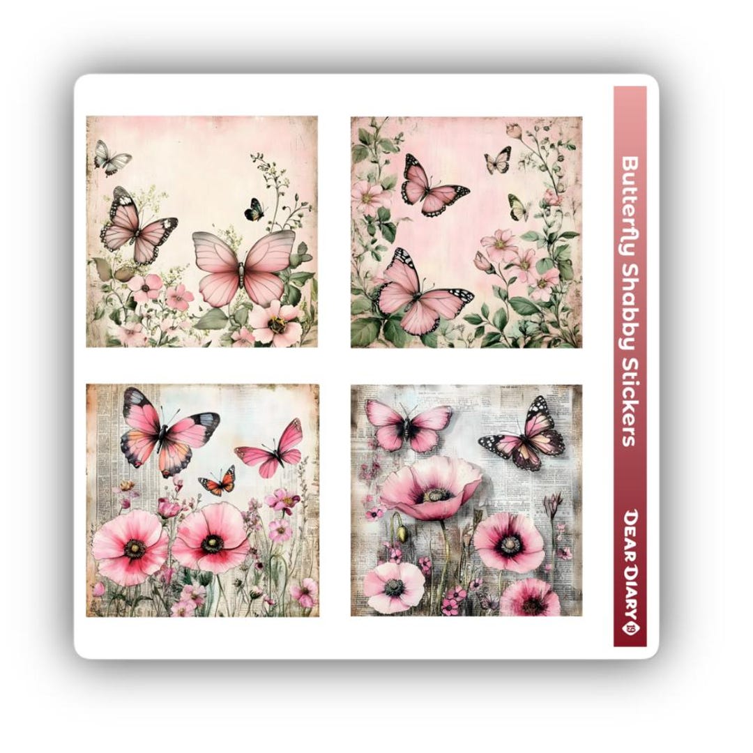 Butterfly Shabby Chic Sticker Sheet Vintage Decal Junk Journal Planner ...