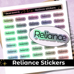 Könnte beinhalten: Blatt mit "Reliance" Aufklebern mit Farbverlauf. Die Aufkleber haben eine ovale Form und sind in Reihen angeordnet. Die Wörter "Dear Diary" und "Relince stickers" sind ebenfalls sichtbar.