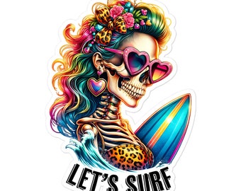 Sticker crâne de surf drôle squelette vacances d'été plage sucre crâne sort Halloween sticker ordinateur portable planificateur journal 26/07 ARSK04