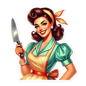 Adesivo de dona de casa Retro pop art café senhora cozinha café menu estética vinil decalque laptop planejador diário copo presente decoração 22/07 REHO03