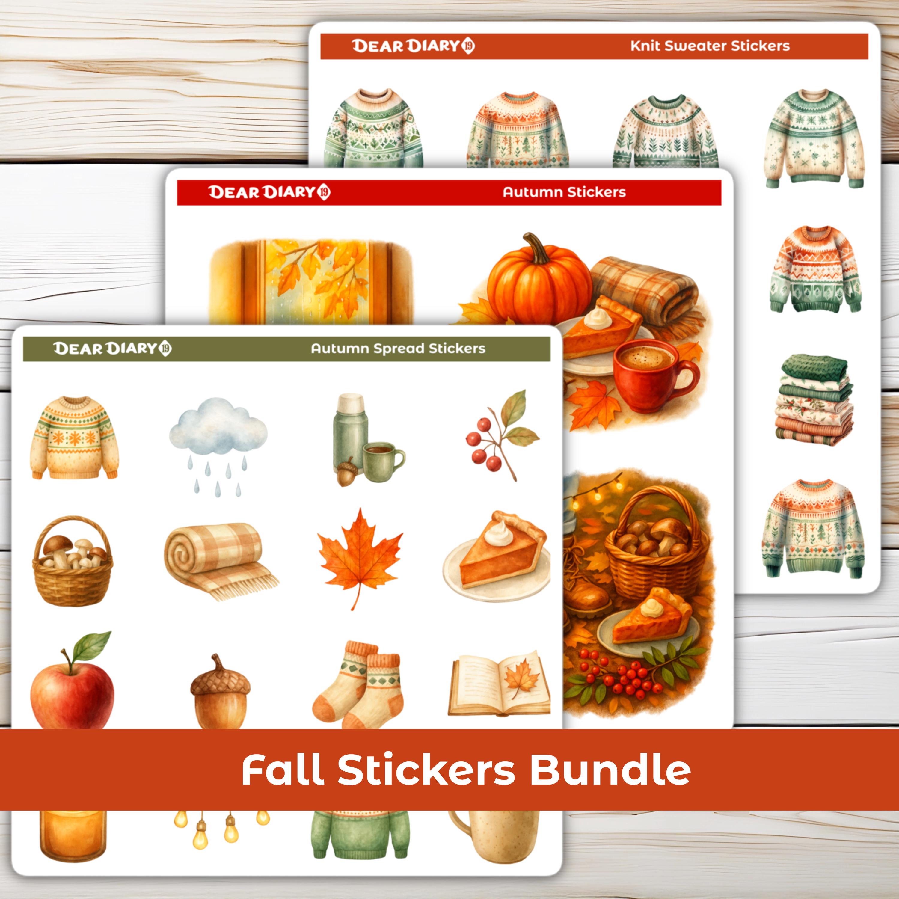 Fall Sticekrs Fall Autumn Spread Stickers Sheet Bundle Pumpkin October Yellow Leaves ...
