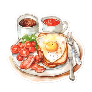 Pegatinas de desayuno, comida sabrosa, estética, cocina, restaurante, menú, acuarela, vinilo, calcomanía, portátil, planificador, diario, botella, vaso, 16/06 WATB01