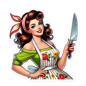 Adesivo de dona de casa Retro pop art café senhora cozinha café menu estética decalque de vinil laptop planejador diário copo presente decoração 22/07 REHO04