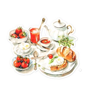 Pegatinas de desayuno, comida sabrosa, estética, cocina, restaurante, menú, vinilo de acuarela, calcomanía para computadora portátil, planificador, diario, botella, vaso, 16/06 WATB06