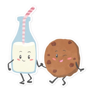 Adesivos de comida Kawaii dançando Milk Cookies saborosos estética cozinha restaurante menu vinil laptop planejador diário decalque decoração presente 31/12 DF1P04
