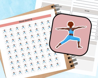 72 Yoga tracker planner stickers sheet Virabhadrasana Habit pilates relax mental health mindfulness weight loss journal 30/01 SYTSH02