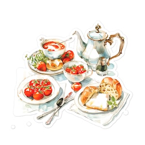 Adesivos de café da manhã comida saborosa estética cozinha restaurante menu aquarela vinil decalque laptop planejador diário garrafa copo 16/06 WATB05