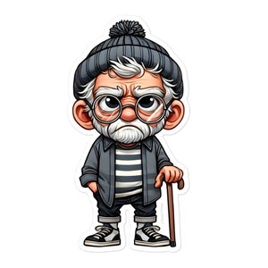 Old Man sticker Grumpy man pop art grandpa grandfather vinyl decal laptop planner journal water bottle tumbler gift decor 22/07 GROM03