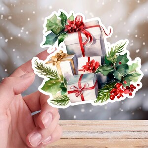 Adesivi per scatole regalo di Natale, decorazioni invernali per le feste, albero, verde, abete, fiocco, rosso, verde, acquerello, vinile, diario, portatile, decalcomania 22/10 CP1P05
