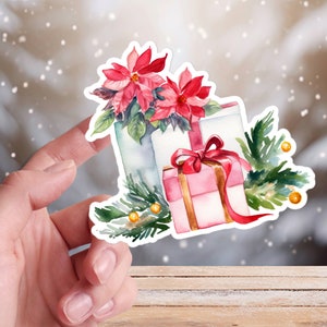 Adesivi per scatole regalo di Natale, decorazioni invernali per le feste, albero, verde, abete, fiocco, rosso, verde, acquerello, vinile, diario, portatile, decalcomania 22/10 CP1P04