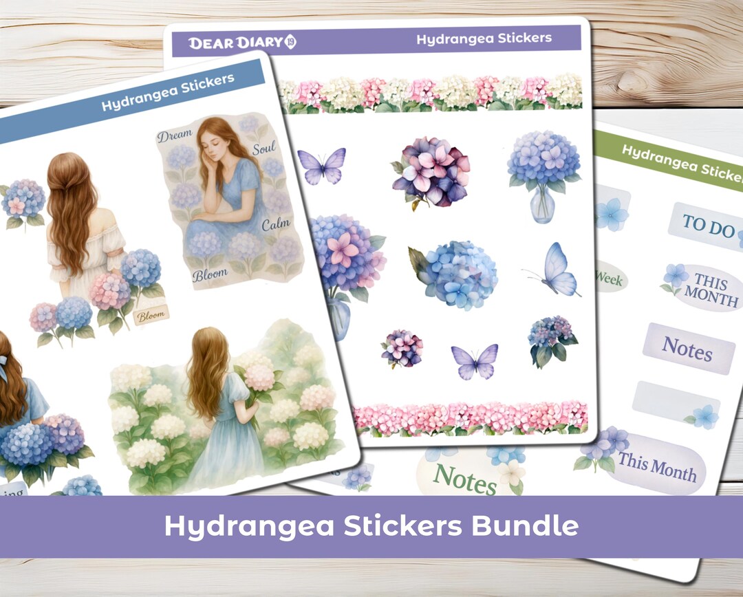 Hydrangea Stickers Bundle Floral Cottagecore Journal Planner Stickers ...