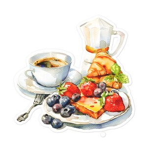 Pegatinas de desayuno, comida sabrosa, estética, cocina, restaurante, menú, vinilo de acuarela, calcomanía para computadora portátil, planificador, diario, botella, vaso, 16/06 WATB07