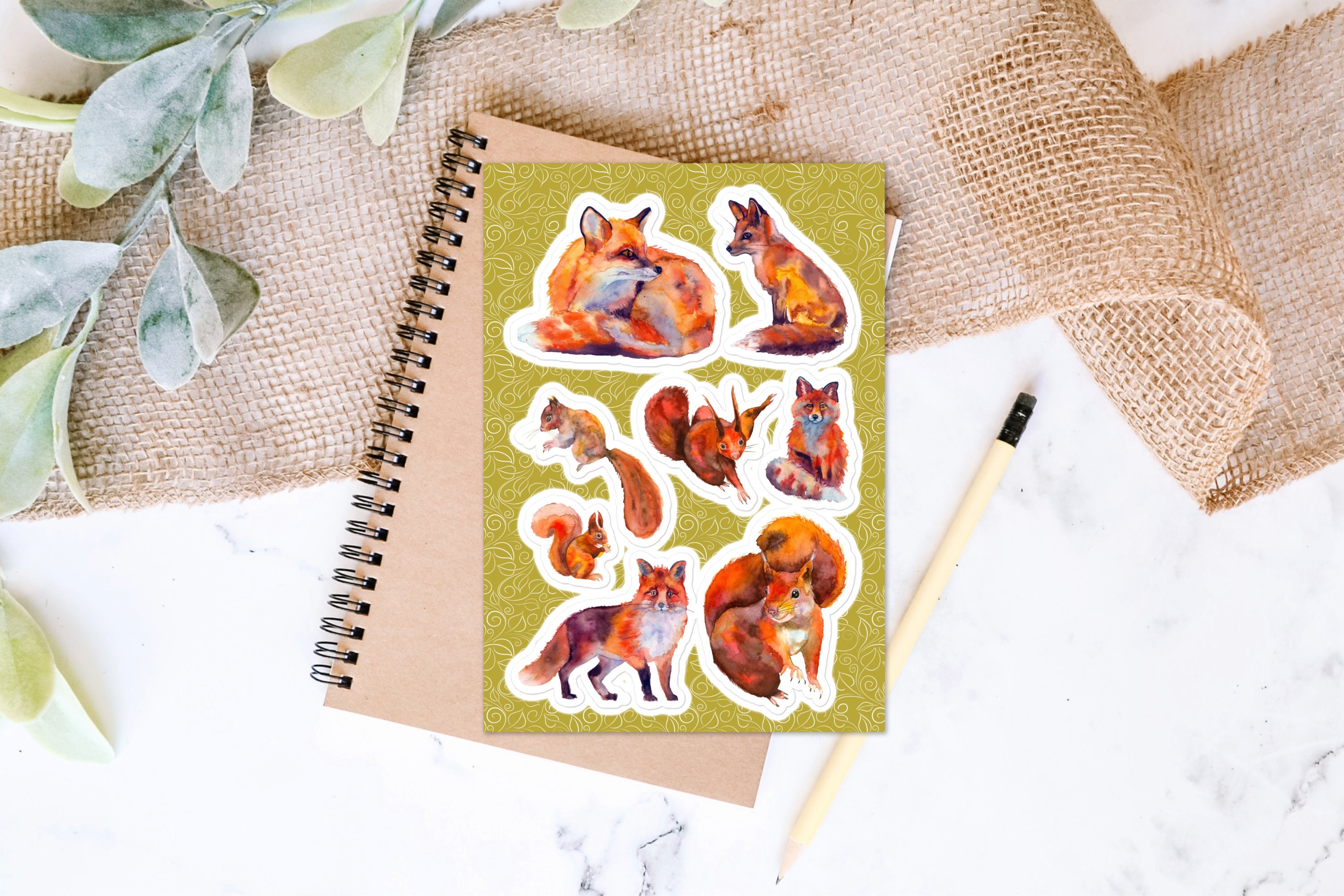 Feuille D'autocollants A4 En Vinyle Renard Roux – Vixen Renards Animaux Sauvages Sauvages Nature Champignon Scrapbooking Cadeau Amour Voyage Loisirs