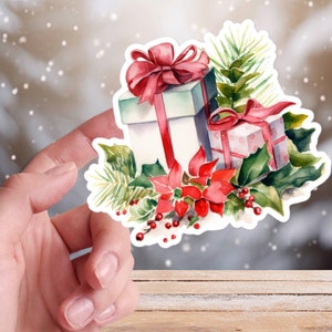 Adesivi per scatole regalo di Natale, decorazioni invernali per le feste, albero, verde, abete, fiocco, rosso, verde, acquerello, vinile, diario, portatile, decalcomania 22/10 CP1P06