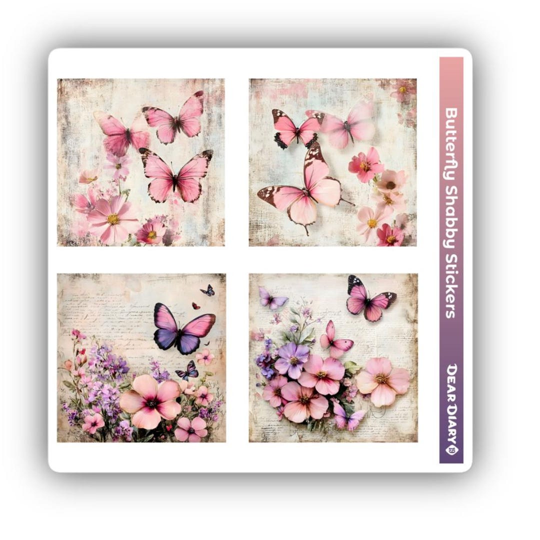 Butterfly Shabby Chic Sticker Sheet Vintage Decal Junk Journal Planner ...