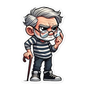 Old Man sticker Grumpy man pop art grandpa grandfather vinyl decal laptop planner journal water bottle tumbler gift decor 22/07 GROM02