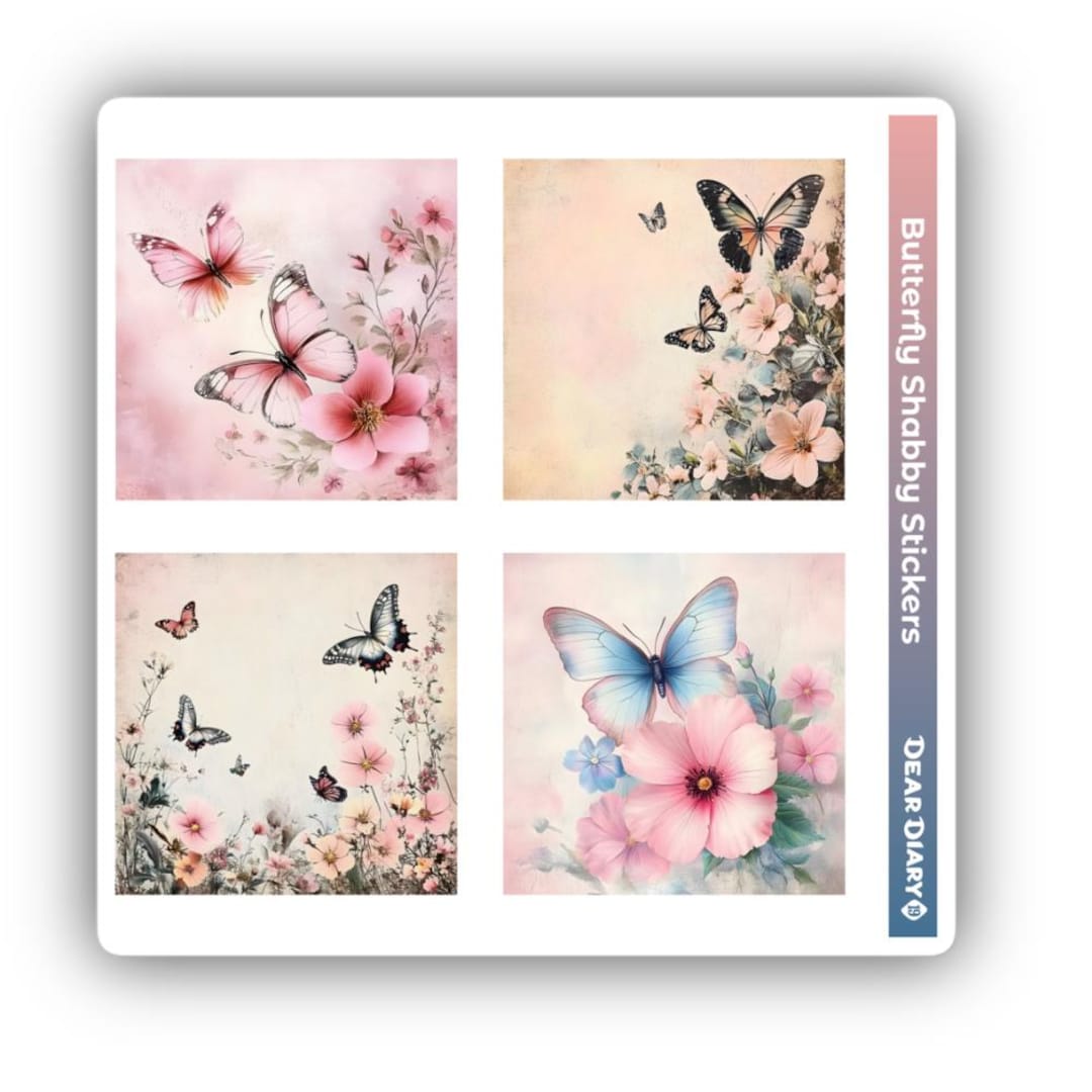 Butterfly Shabby Chic Sticker Sheet Vintage Decal Junk Journal Planner ...