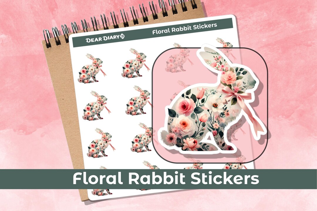 Floral Rabbit Planner Stickers Sheet Easter Bunny Spring Holidays ...