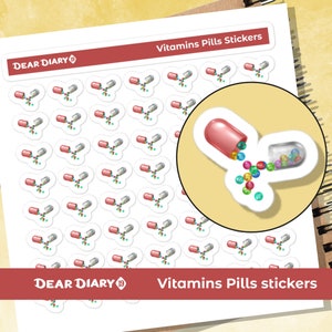 Vitamins planner stickers sheet Take pills vitamin tracker reminder health wellness daily journal decals Craft laptop bottle 19/04 TVSH01