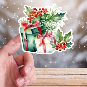 Adesivi per scatole regalo di Natale, decorazioni invernali per le feste, albero, verde, abete, fiocco, rosso, verde, acquerello, vinile, diario, portatile, decalcomania 22/10 CP1P01