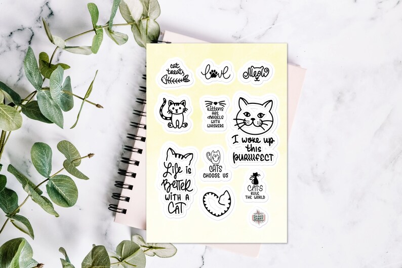 Cat Stickers Sheet Meow Cat Mom Dad Gift Lover Pet Purr Aesthetic Vinyl ...
