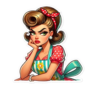 Adesivo de dona de casa, arte pop rabugenta, senhora do café, cozinha, menu de café, decalque de vinil estético, laptop, planejador, diário, copo, presente, decoração 21/07 GRHO03