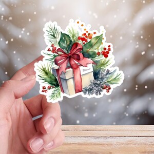 Adesivi per scatole regalo di Natale, decorazioni invernali per le feste, albero, verde, abete, fiocco, rosso, verde, acquerello, vinile, diario, portatile, decalcomania 22/10 CP1P02