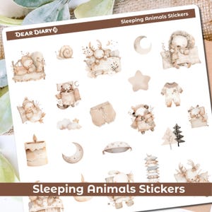 Slapende bosdieren dagboek stickers vel schattige kinderkamer baby journaling planner bujo dagboek vinyl stickers opsommingsteken briefpapier 25/04 SAPS01