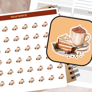 48 Adesivos para planejador de café e bolos Folha aquarela doces sobremesa cardápio diário calendário checklist semanal mensal vida 15/02 WCCSH02