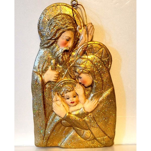 HOLY FAMILY Plaster Gold Christmas Ornament FORTUNOFF New With Box