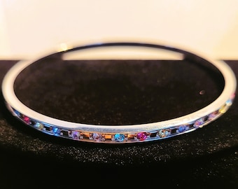 Vintage Park Lane Silver Tone Multi-color Stone Bangle Bracelet