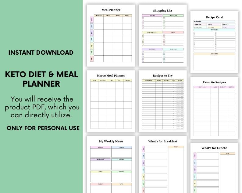 Keto Diet Meal Planner – Printable Food & Workout Tracker (digital ...