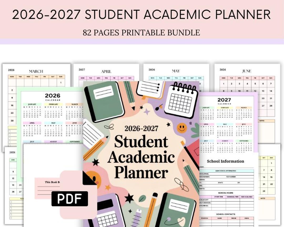2026-2027 Student Academic Planner – Study Goal Exam Tracker (printable ...