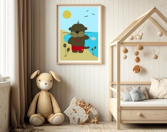 Wandbild | Poster | Kinderzimmer | Otter als Bademeister | Lebensretter | Meeresluft | Idylle | w_u_n_d_e_rwerk