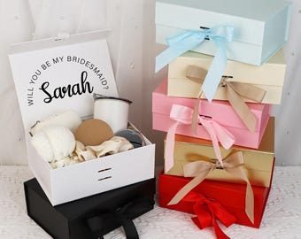 Personalized Empty Magnetic Ribbon Box | Custom Name Bridesmaid Proposal gift Box | Bridal Shower Box | Wedding Gift box |Maid of Honor Gift