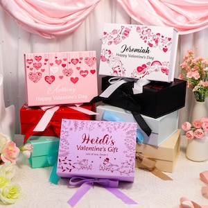 Gepersonaliseerde valentijnscadeaudoos| Aangepaste lege magnetische geschenkdoos met strik | Valentijnscadeau voor haar| Hart Valentijnscadeau