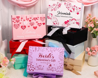Personalized Valentine's Gift Box| Custom Empty Magnetic Gift Box with Ribbon Bow| Valentines Gift For Her| Heart Valentine Gift