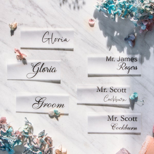 Etiquetas de nombre de boda, etiquetas de vitela personalizadas con sellos de cera, etiquetas translúcidas para damas de honor, tarjetas de lugar de boda de vitela, 8 x 3 cm
